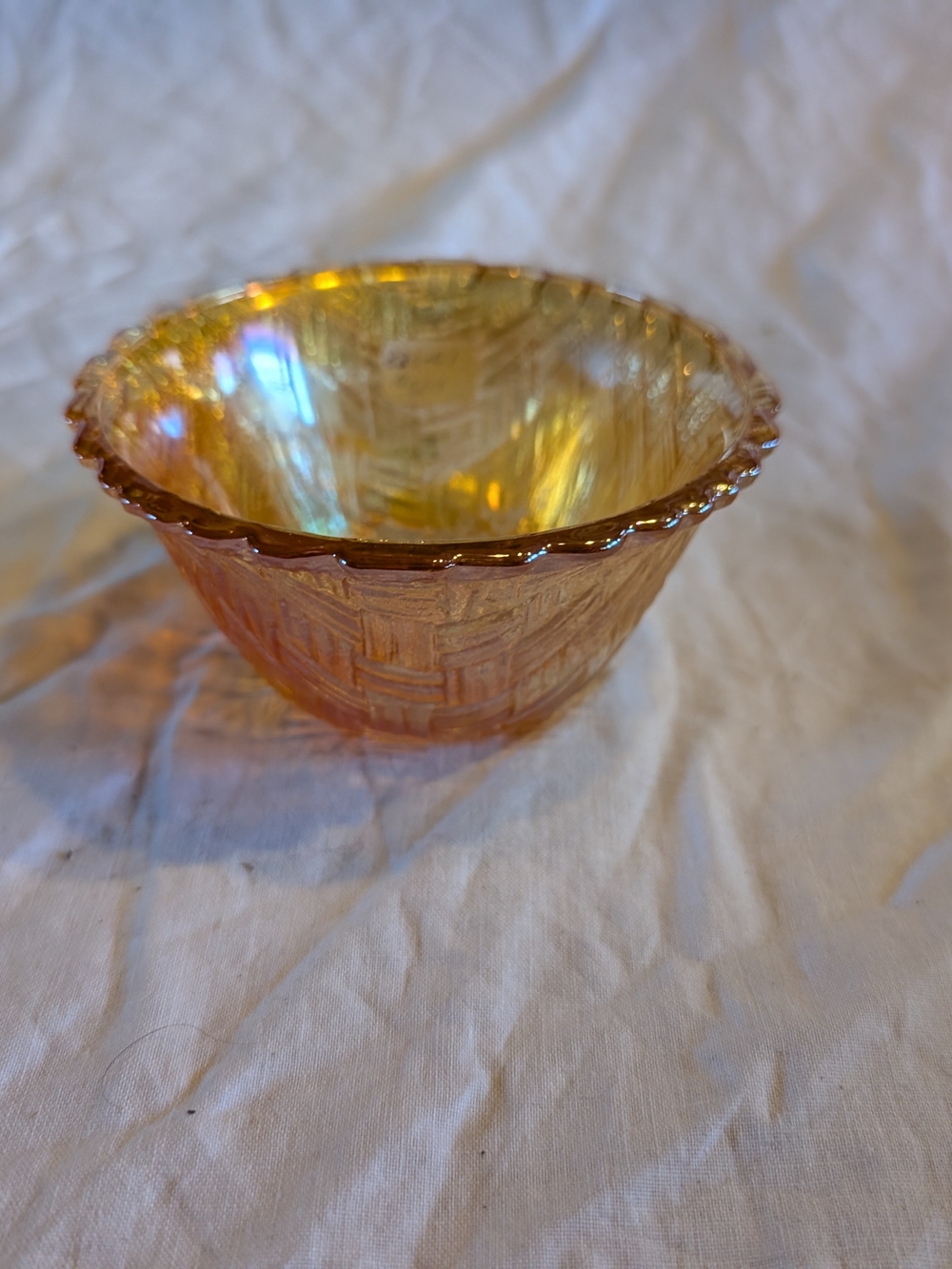 RESERVE Indiana Glass Iridescent Amber Bowl